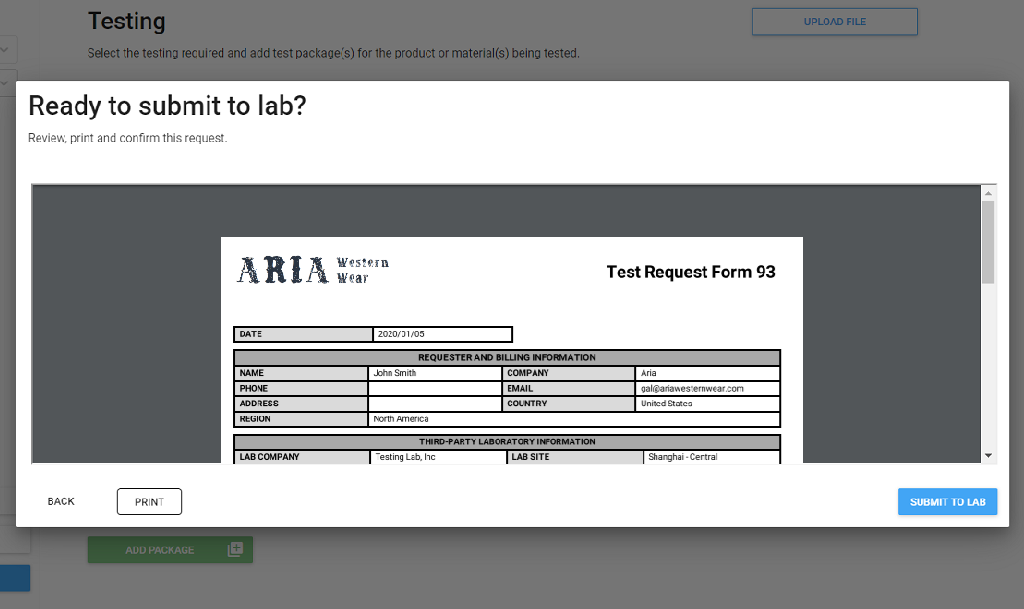 Branded Test Request Form (TRF) in Link Services